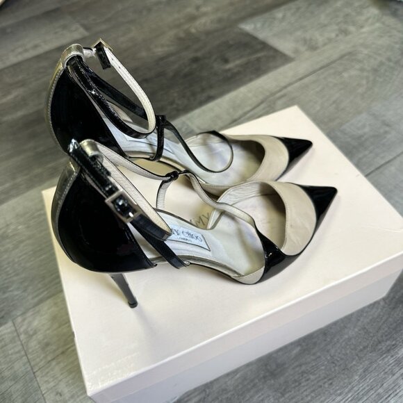 Jimmy Choo Willis Half D’Orsay Pumps Black Beige Patent & Suede - Picture 3 of 7